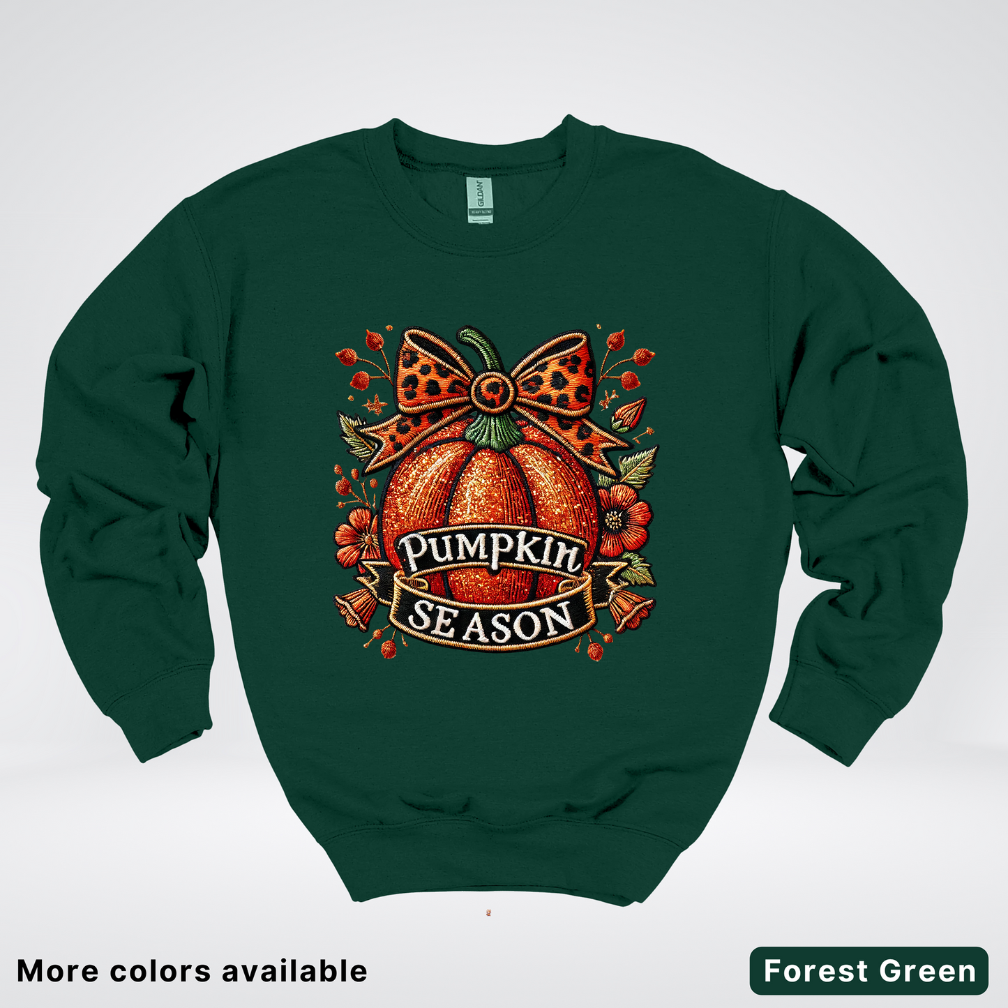 Pumpkin Season Leopard Print Bow Fall Autumn - Crewneck Sweatshirt