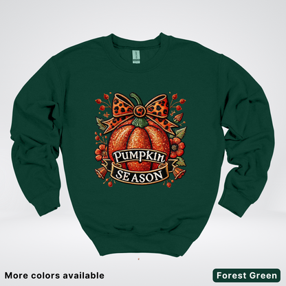 Pumpkin Season Leopard Print Bow Fall Autumn - Crewneck Sweatshirt