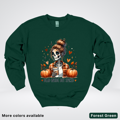 Dead Inside But Spiced Skeleton Coffee Pumpkin Fall - Crewneck Sweatshirt