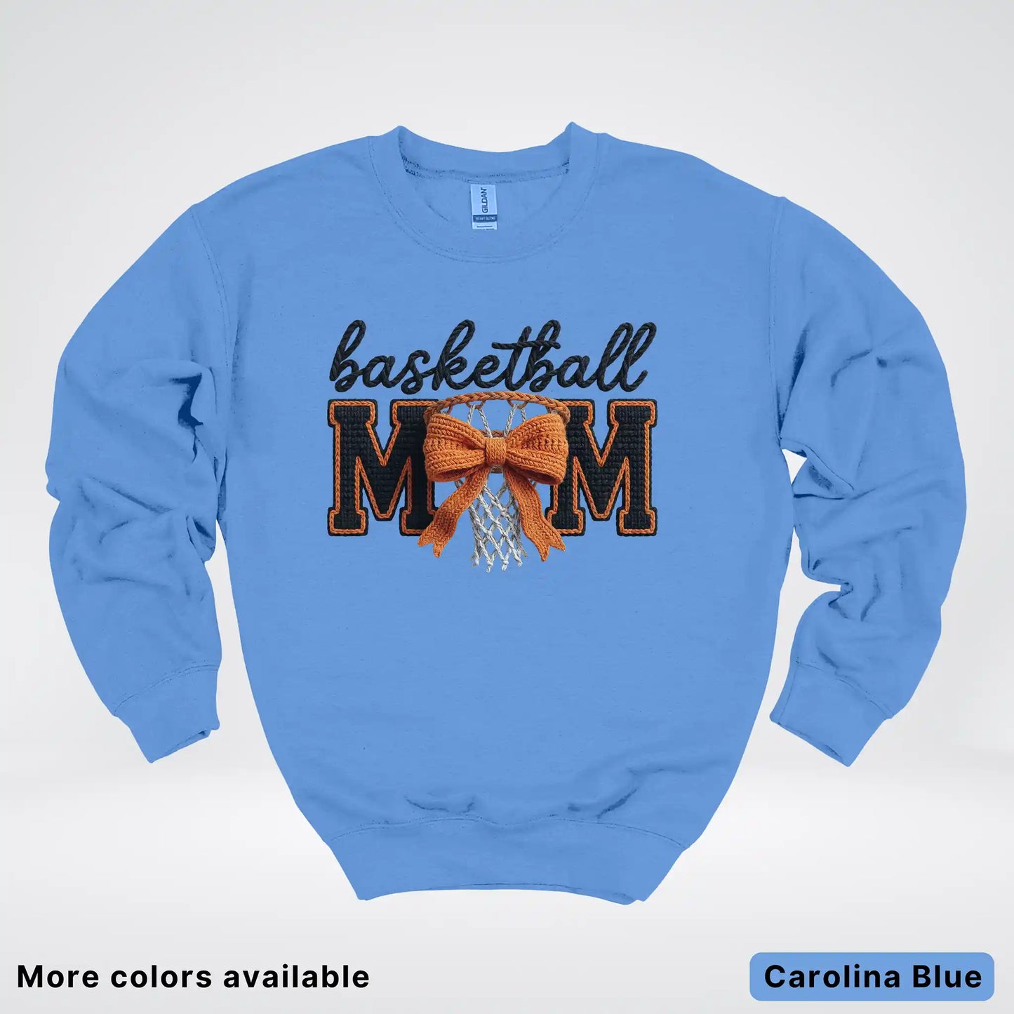 Basketball Mom – Faux Crochet Bow Basketball Graphic Crewneck Sweatshirt