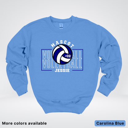Custom Mascot, Number, & Name – Navy - Volleyball Design 13 Crewneck Sweatshirt