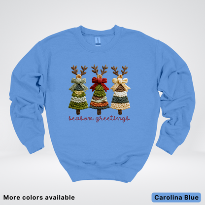 Season Greetings Reindeer Trees Hook Yard Faux - Crewneck Sweatshirt