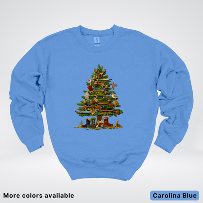 Woodland Critters Christmas Tree Hook Yard Faux - Crewneck Sweatshirt