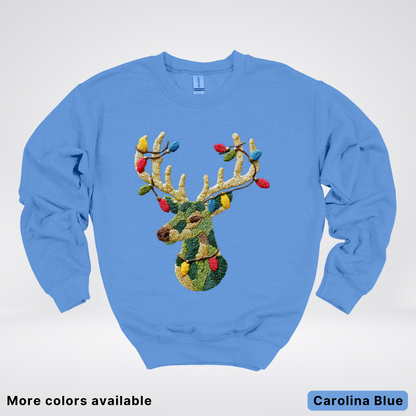 Festive Light-Up Reindeer Hook Yard Faux - Crewneck Sweatshirt