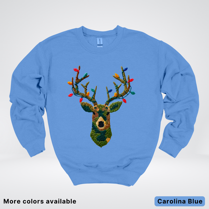 Rustic Reindeer Lights – Hook Yard Faux Texture - Crewneck Sweatshirt