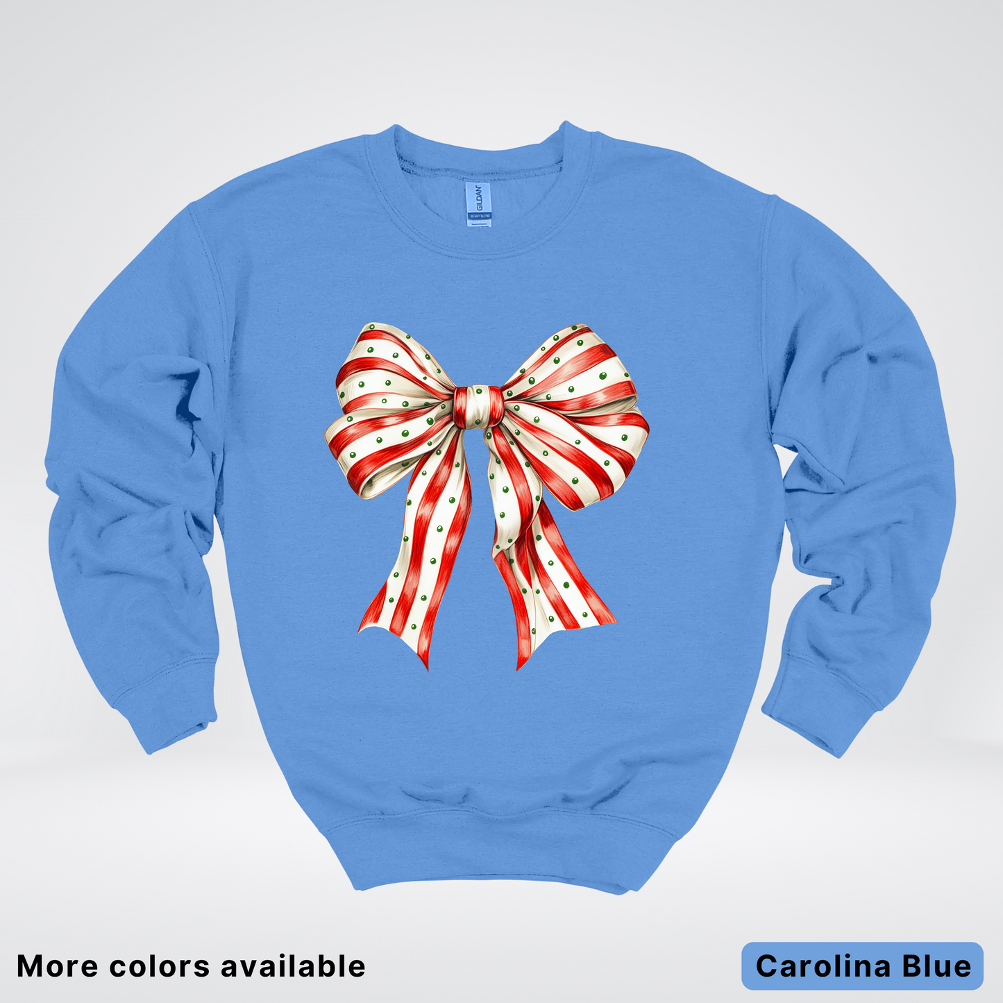 Peppermint Stripe Christmas Bow - Crewneck