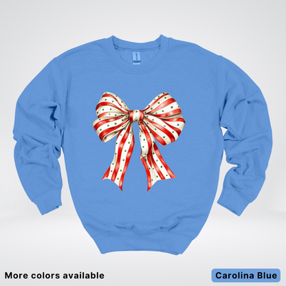 Peppermint Stripe Christmas Bow - Crewneck