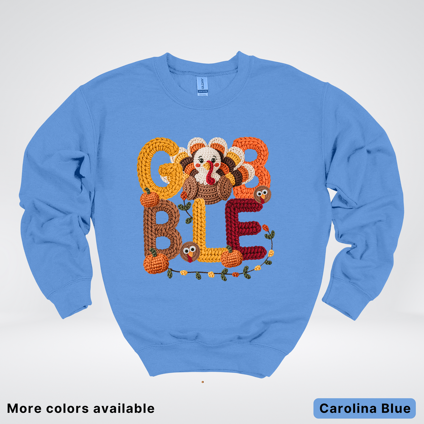 Turkey Gobble Pumpkin Fall Crochet - Crewneck Sweatshirts