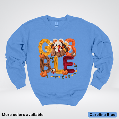 Turkey Gobble Pumpkin Fall Crochet - Crewneck Sweatshirts