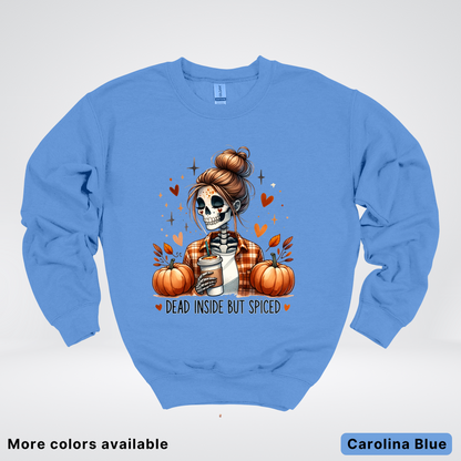 Dead Inside But Spiced Skeleton Coffee Pumpkin Fall - Crewneck Sweatshirt