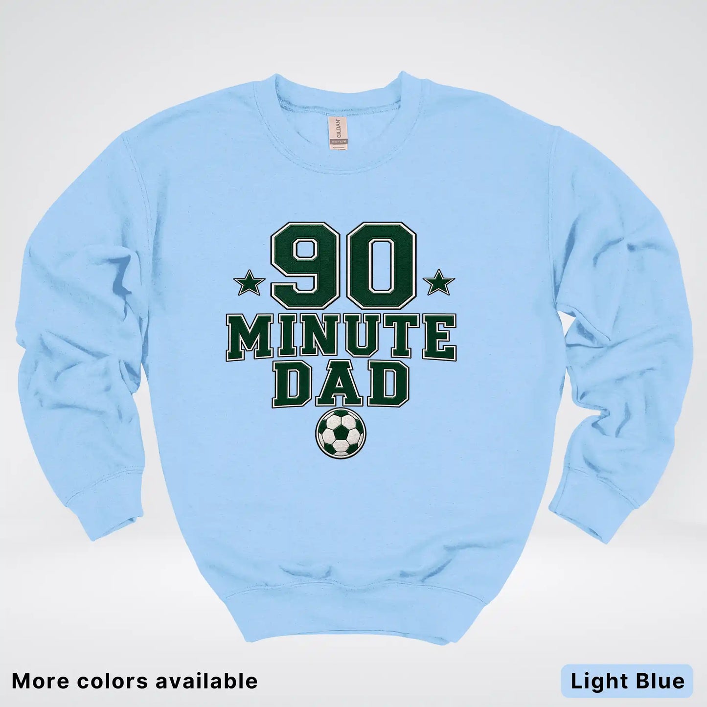 90 Minute Dad – Faux Embroidery Soccer Dad Crewneck Sweatshirt