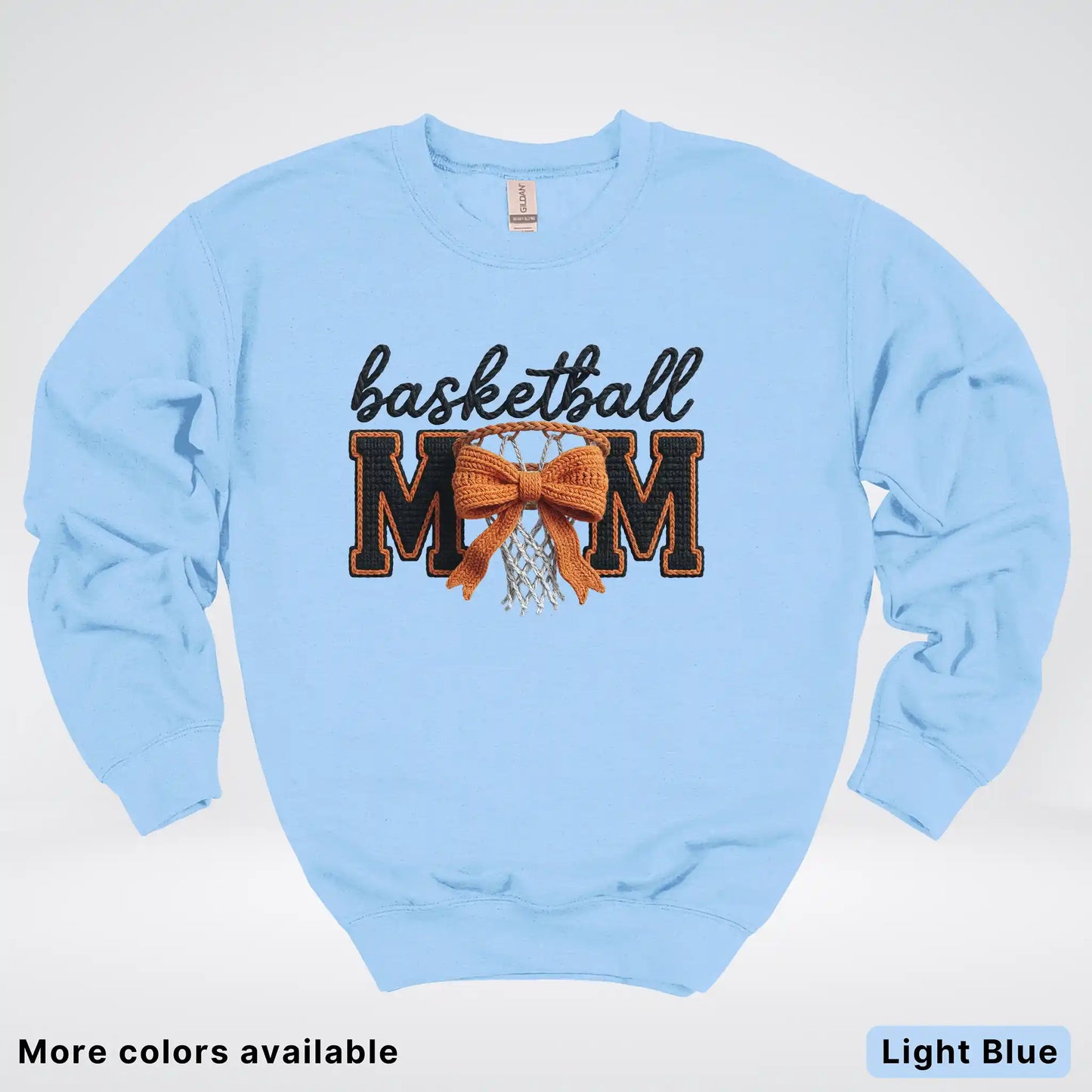 Basketball Mom – Faux Crochet Bow Basketball Graphic Crewneck Sweatshirt