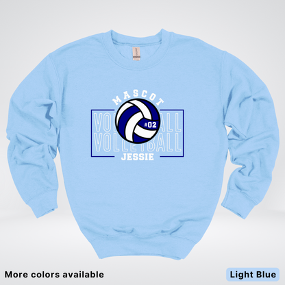 Custom Mascot, Number, & Name – Navy - Volleyball Design 13 Crewneck Sweatshirt