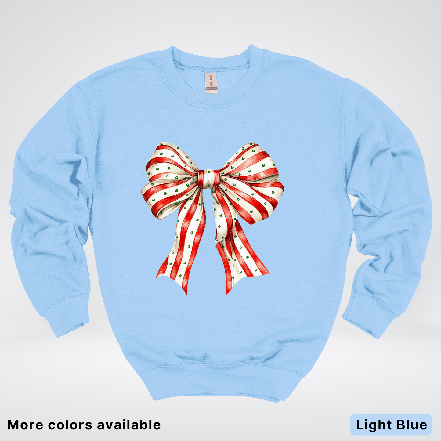 Peppermint Stripe Christmas Bow - Crewneck