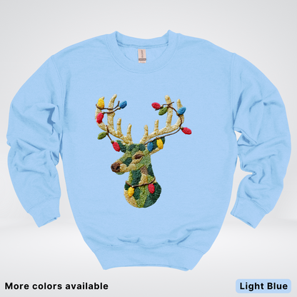 Festive Light-Up Reindeer Hook Yard Faux - Crewneck Sweatshirt