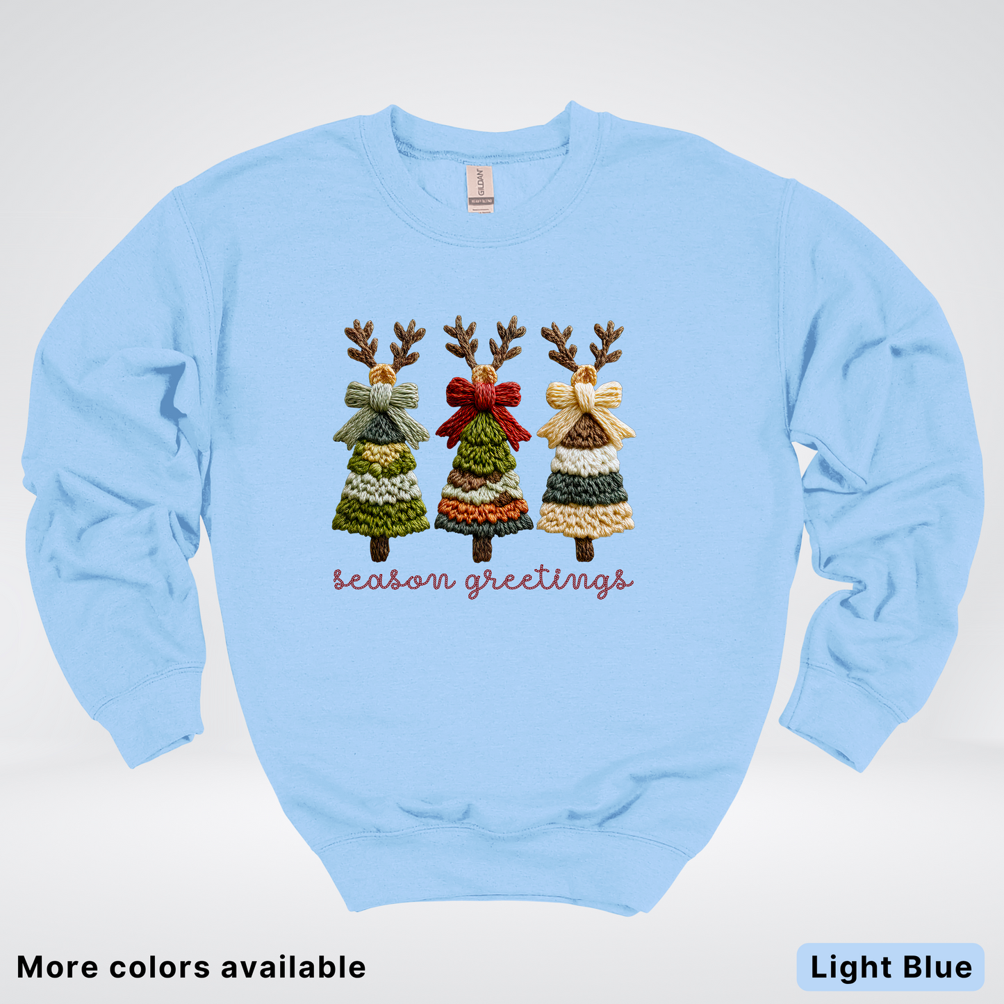 Season Greetings Reindeer Trees Hook Yard Faux - Crewneck Sweatshirt
