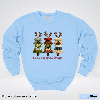 Season Greetings Reindeer Trees Hook Yard Faux - Crewneck Sweatshirt