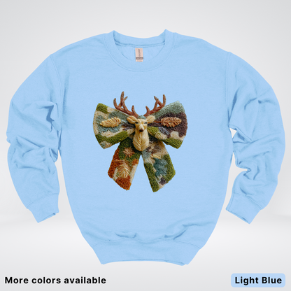 Neutral Woodland Bow Hook Yard Faux - Crewneck Sweatshirt
