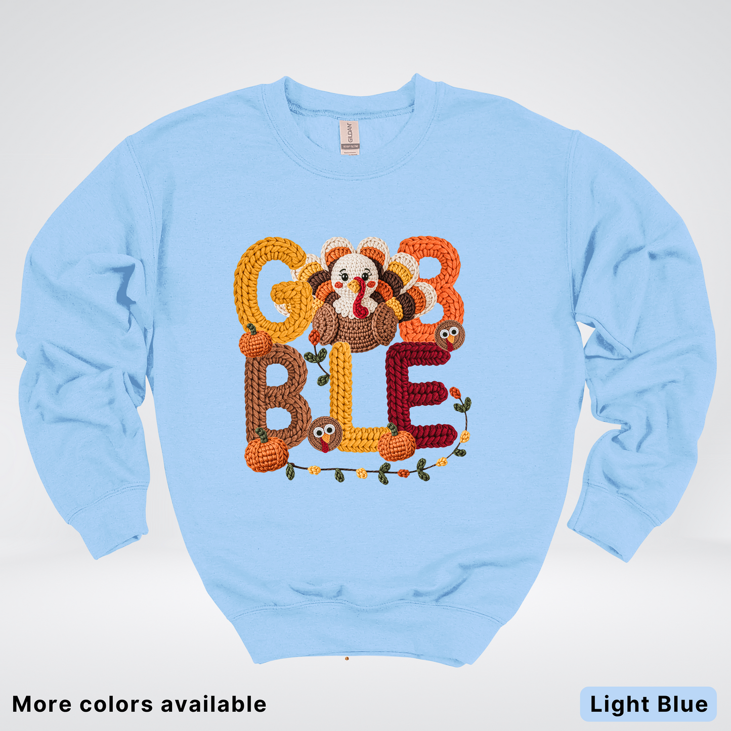 Turkey Gobble Pumpkin Fall Crochet - Crewneck Sweatshirts