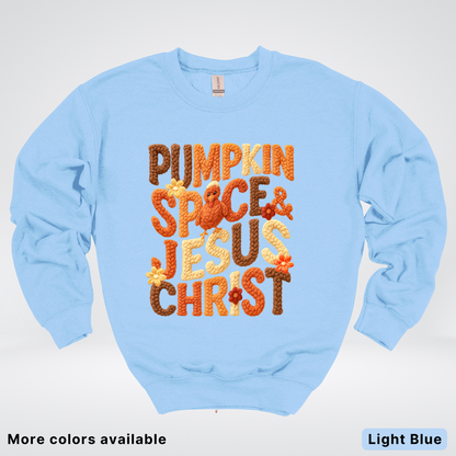 Pumpkin Spice & Jesus Christ Turkey & Flowers Crochet - Crewneck Sweatshirts