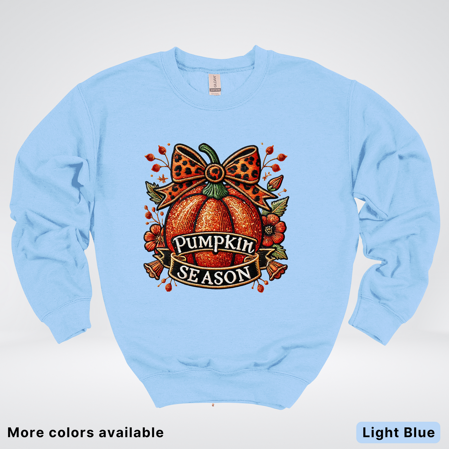 Pumpkin Season Leopard Print Bow Fall Autumn - Crewneck Sweatshirt