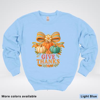 Give Thanks Crochet Thanksgiving Fall Pumpkin - Crewneck Sweatshirt