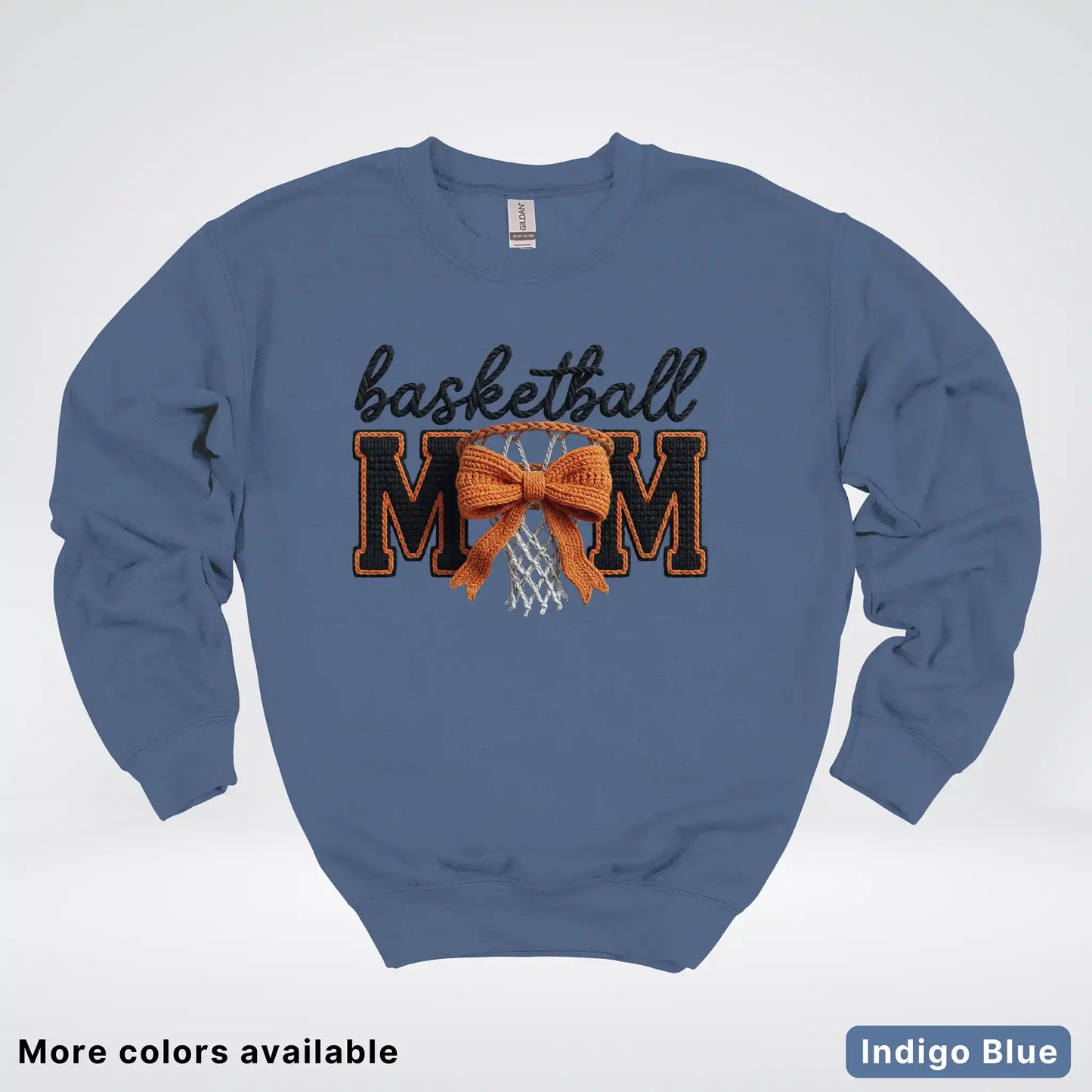 Basketball Mom – Faux Crochet Bow Basketball Graphic Crewneck Sweatshirt