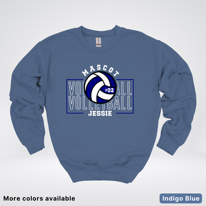 Custom Mascot, Number, & Name – Navy - Volleyball Design 13 Crewneck Sweatshirt