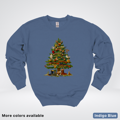 Woodland Critters Christmas Tree Hook Yard Faux - Crewneck Sweatshirt