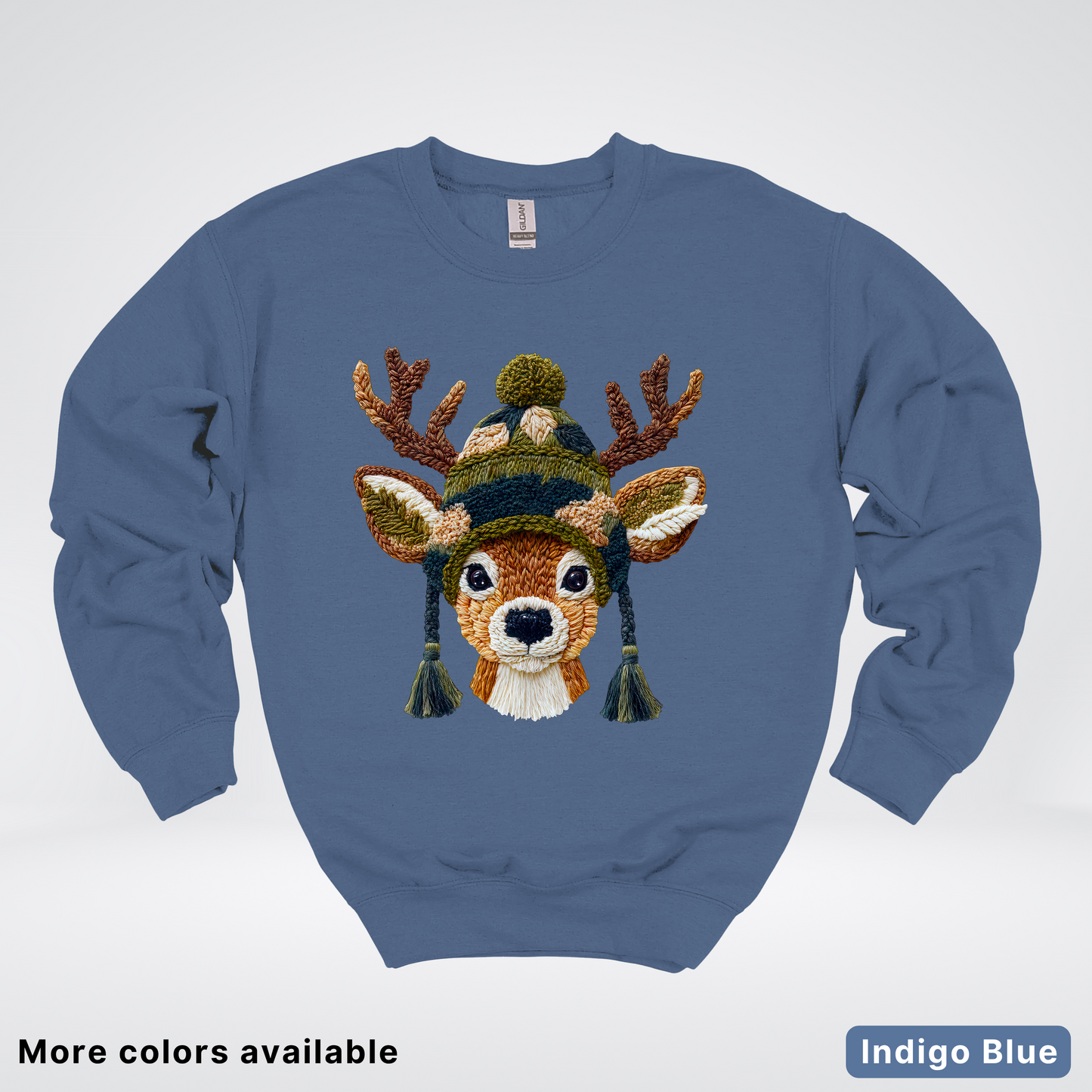 Cozy Winter Reindeer Hook Yard Faux Texture - Crewneck Sweatshirt