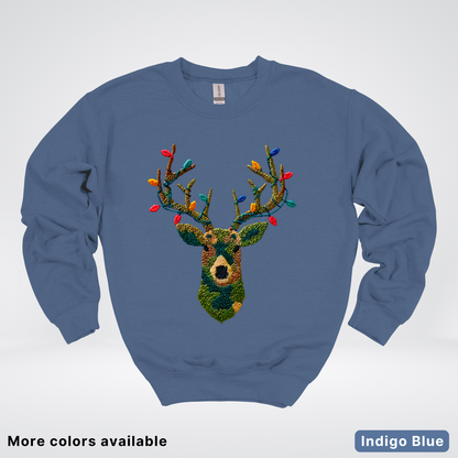 Rustic Reindeer Lights – Hook Yard Faux Texture - Crewneck Sweatshirt