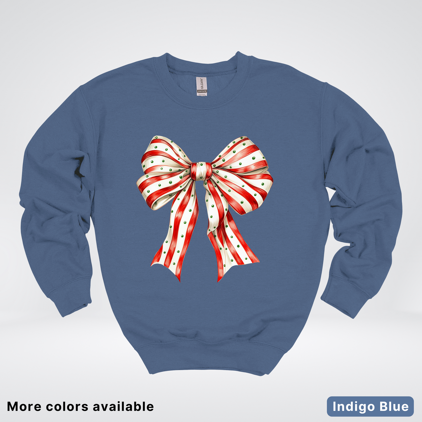 Peppermint Stripe Christmas Bow - Crewneck