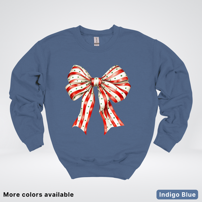 Peppermint Stripe Christmas Bow - Crewneck