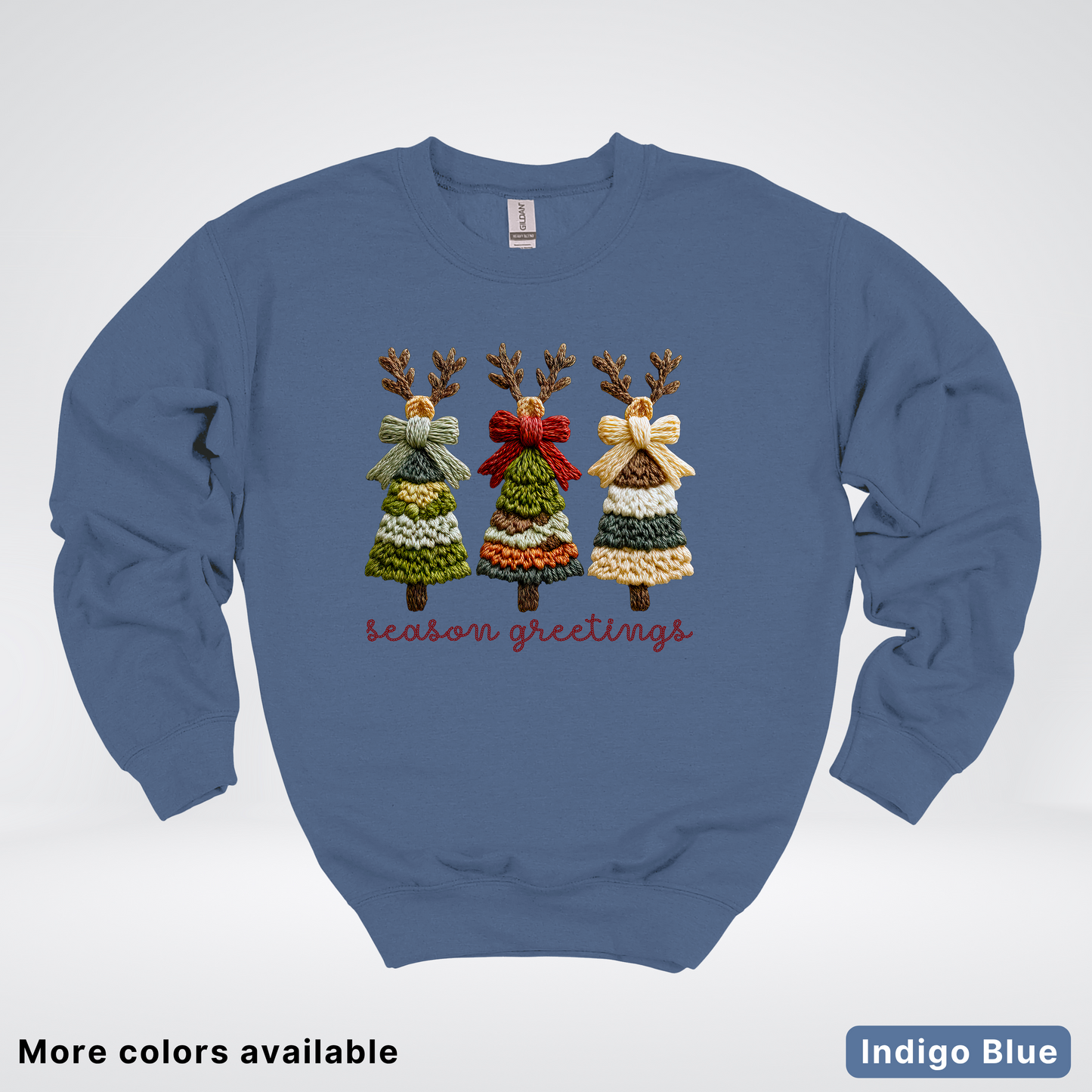 Season Greetings Reindeer Trees Hook Yard Faux - Crewneck Sweatshirt