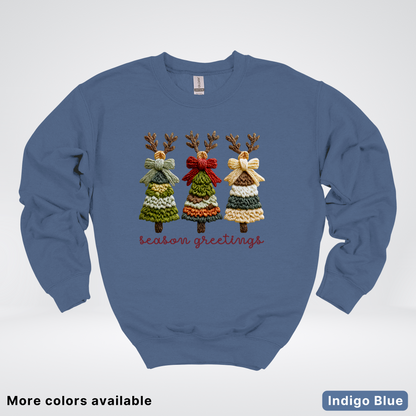 Season Greetings Reindeer Trees Hook Yard Faux - Crewneck Sweatshirt