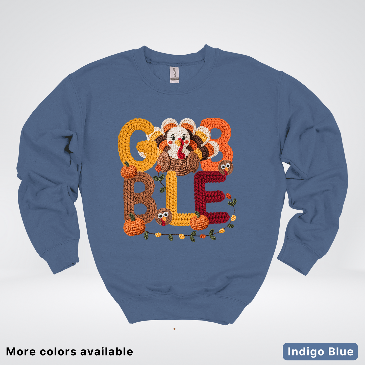Turkey Gobble Pumpkin Fall Crochet - Crewneck Sweatshirts