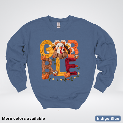 Turkey Gobble Pumpkin Fall Crochet - Crewneck Sweatshirts