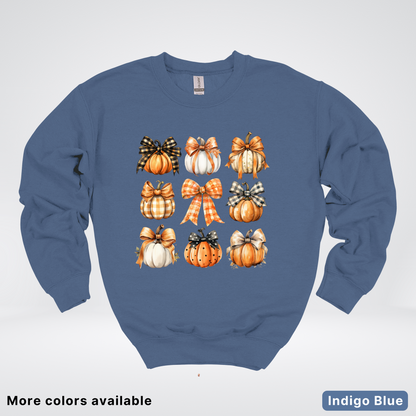 Flannel Bows & Pumpkin Coquette Fall Autumn - Crewneck Sweatshirt
