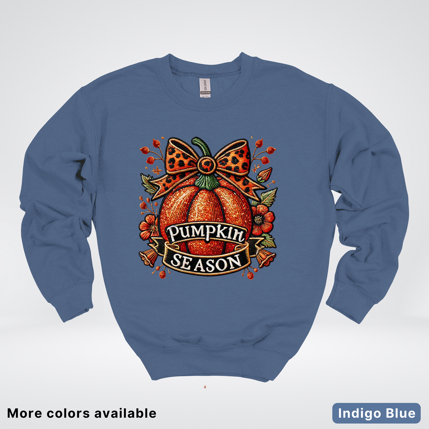 Pumpkin Season Leopard Print Bow Fall Autumn - Crewneck Sweatshirt
