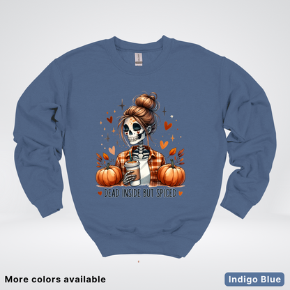 Dead Inside But Spiced Skeleton Coffee Pumpkin Fall - Crewneck Sweatshirt