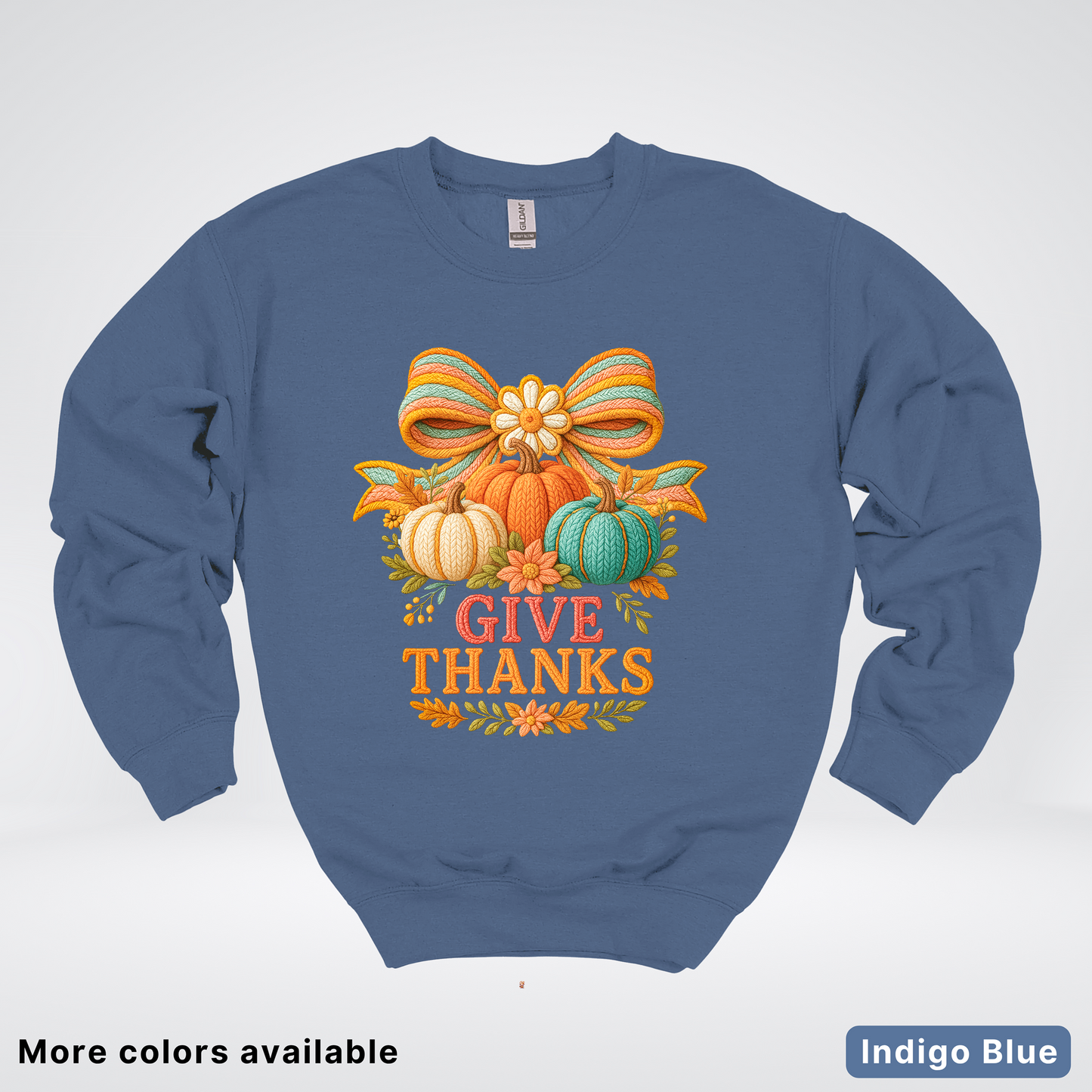 Give Thanks Crochet Thanksgiving Fall Pumpkin - Crewneck Sweatshirt