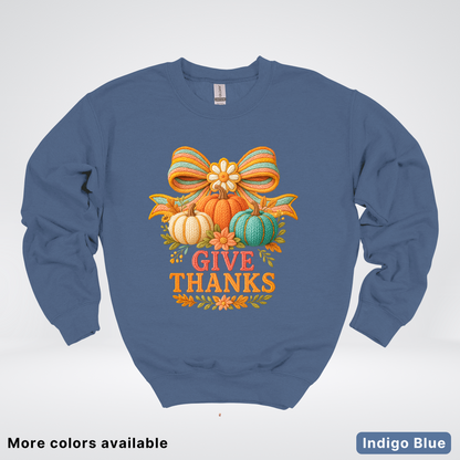 Give Thanks Crochet Thanksgiving Fall Pumpkin - Crewneck Sweatshirt