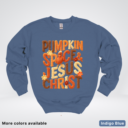 Pumpkin Spice & Jesus Christ Turkey & Flowers Crochet - Crewneck Sweatshirts