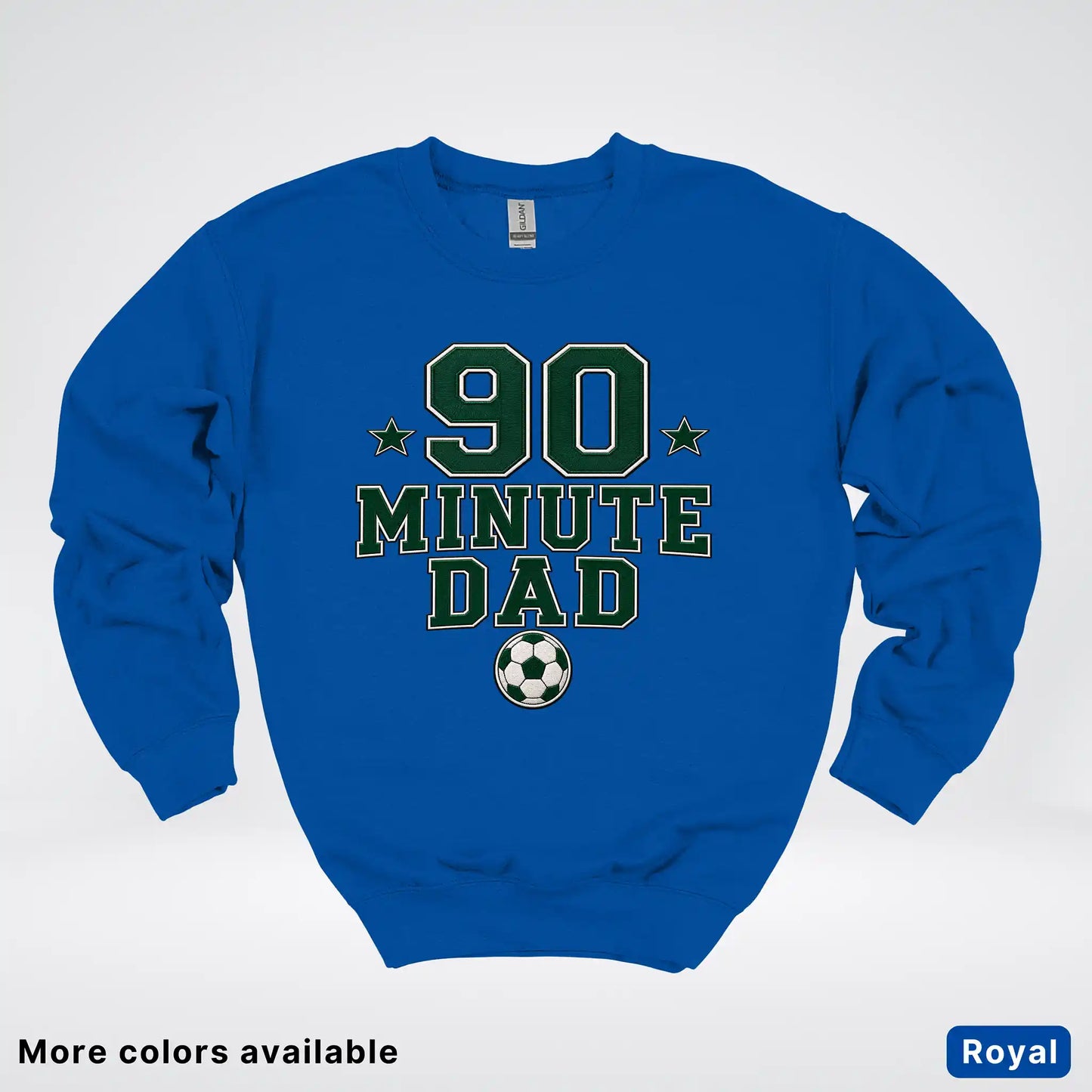 90 Minute Dad – Faux Embroidery Soccer Dad Crewneck Sweatshirt