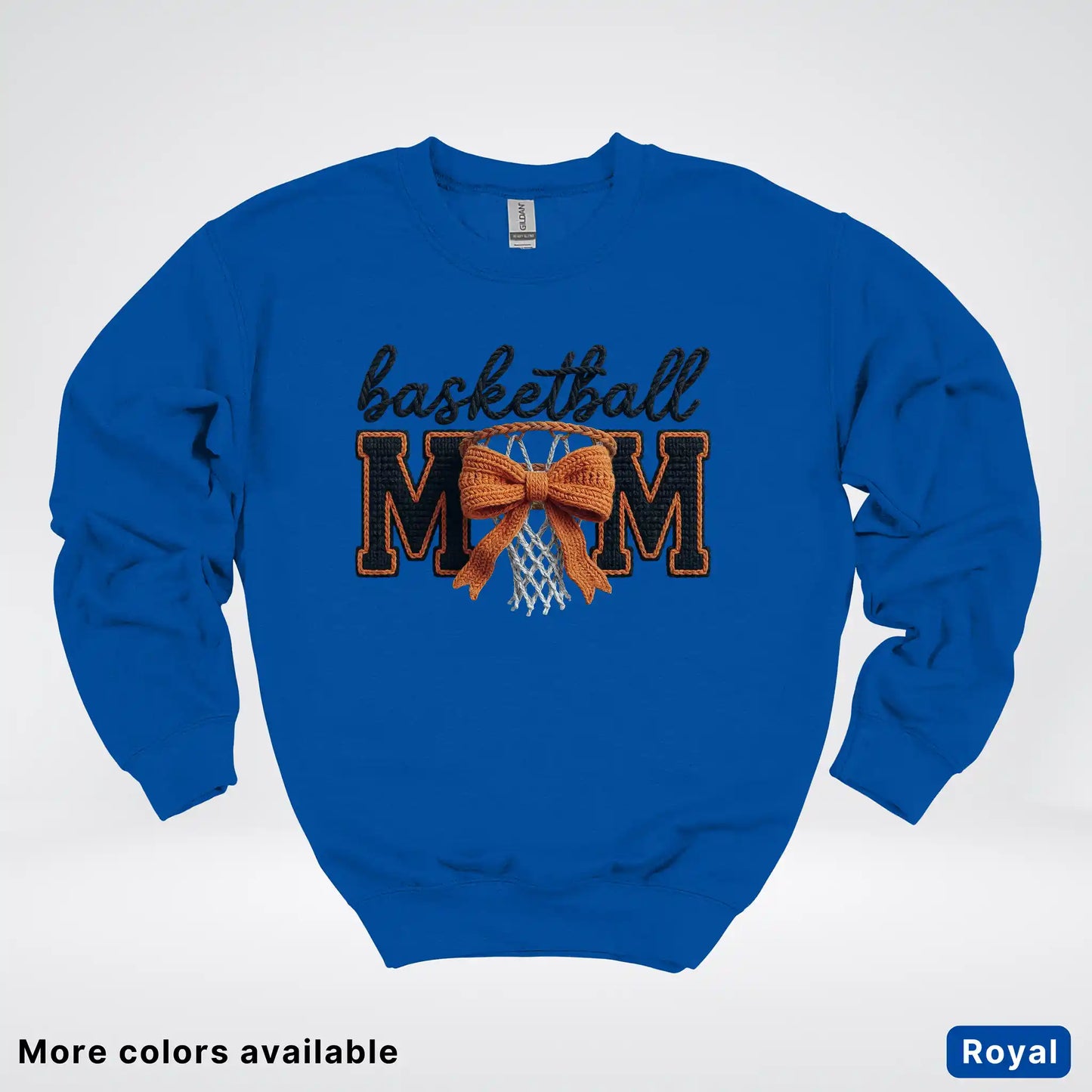 Basketball Mom – Faux Crochet Bow Basketball Graphic Crewneck Sweatshirt