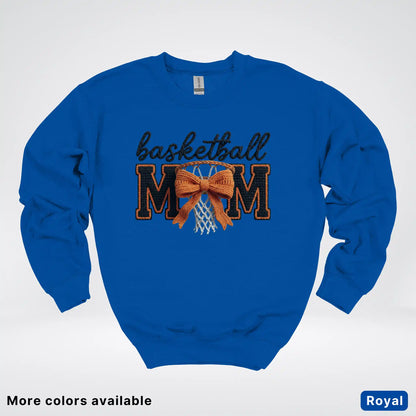 Basketball Mom – Faux Crochet Bow Basketball Graphic Crewneck Sweatshirt