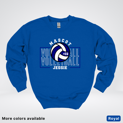 Custom Mascot, Number, & Name – Navy - Volleyball Design 13 Crewneck Sweatshirt