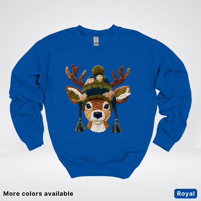 Cozy Winter Reindeer Hook Yard Faux Texture - Crewneck Sweatshirt