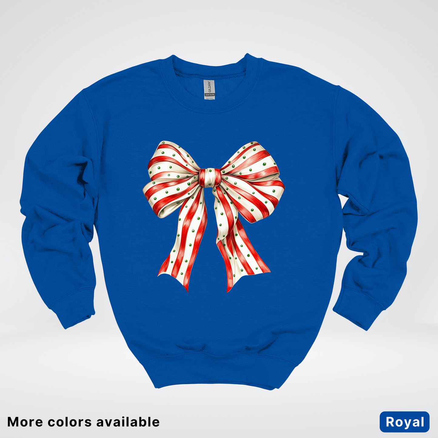 Peppermint Stripe Christmas Bow - Crewneck