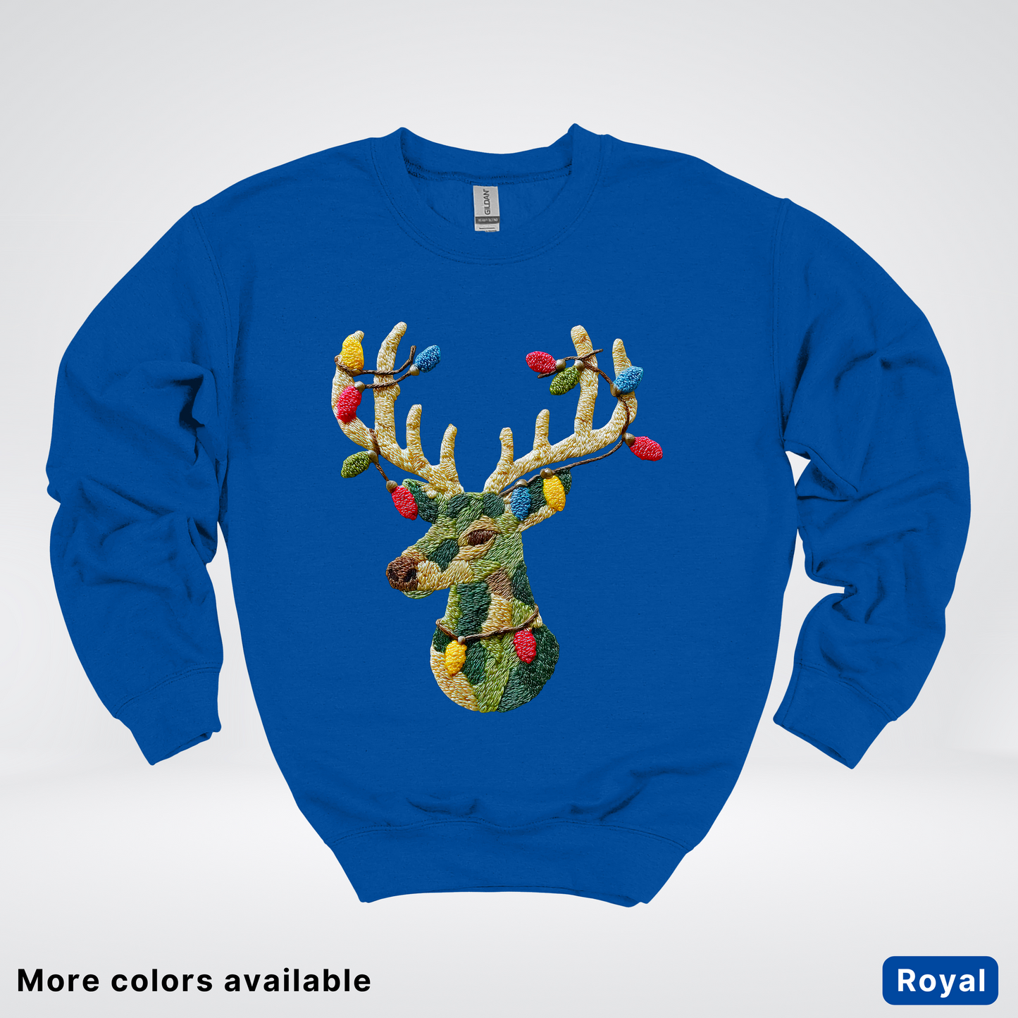 Festive Light-Up Reindeer Hook Yard Faux - Crewneck Sweatshirt